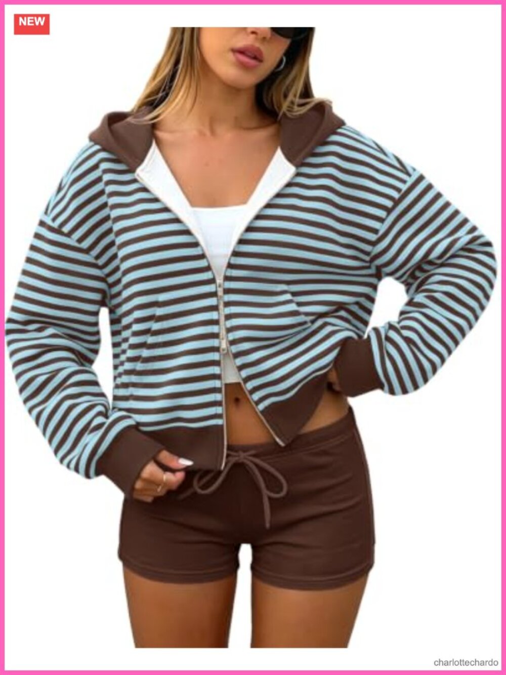Oversized Striped Colorblock Zip Up Hoodie Loose Fit Sweatshirt Jacket